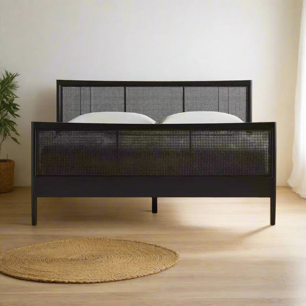 Black Rattan Bed