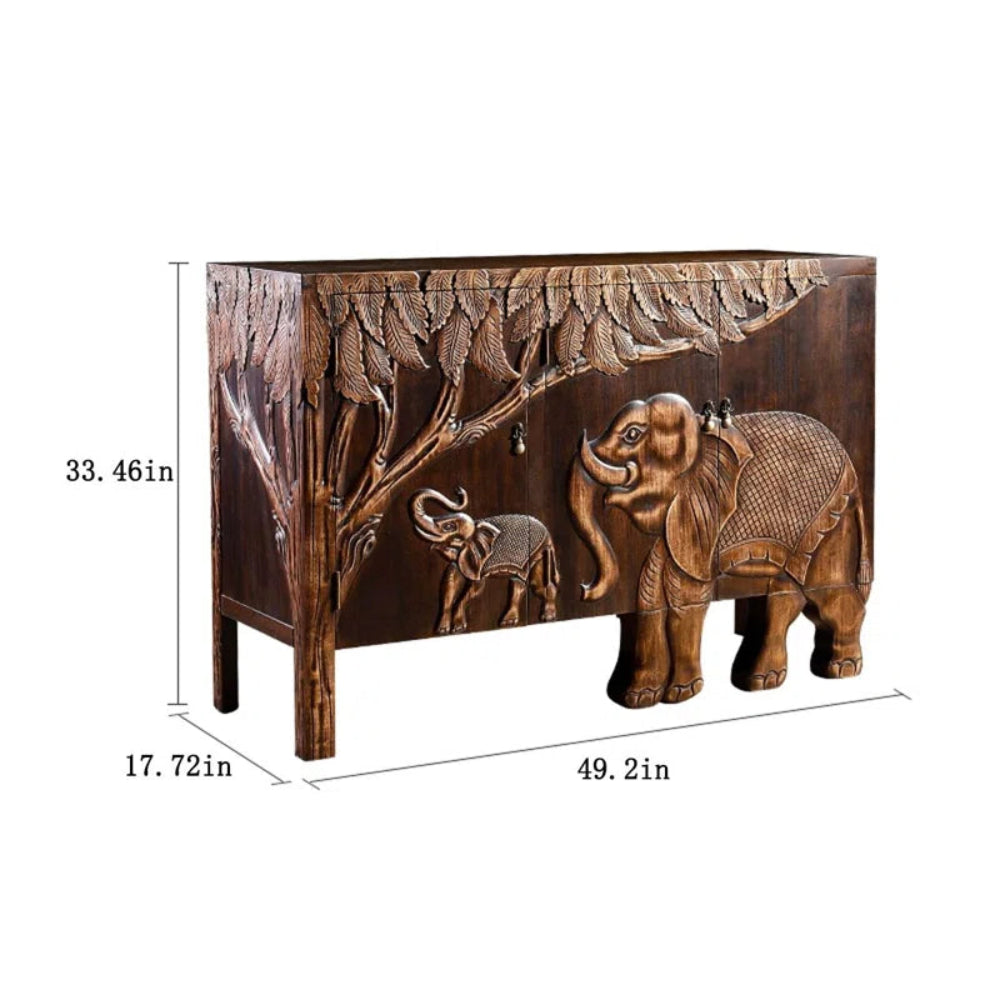 Hand Carved Elephant Design Cabinet