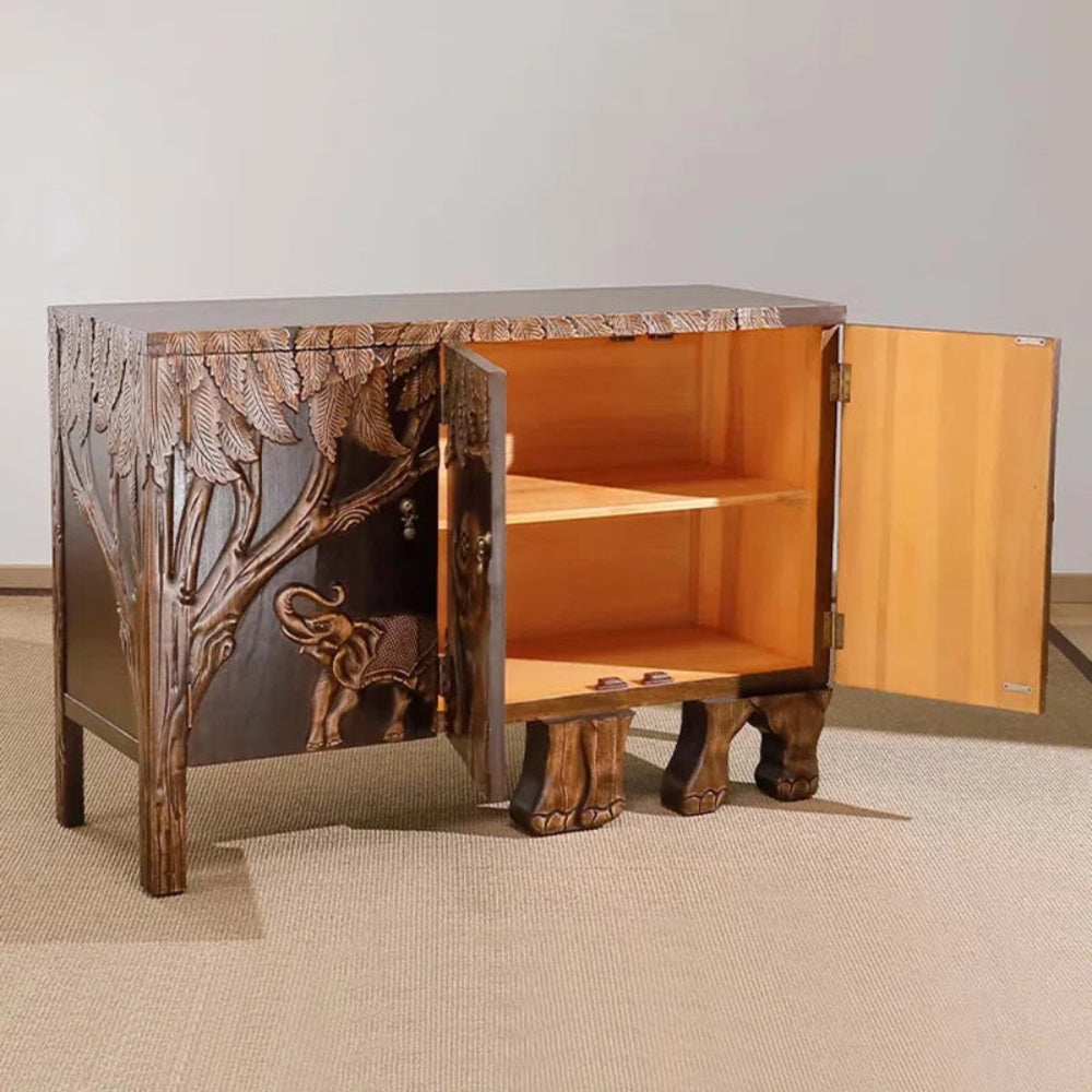 Carved Wooden Beautiful Elephant Design Cabinet