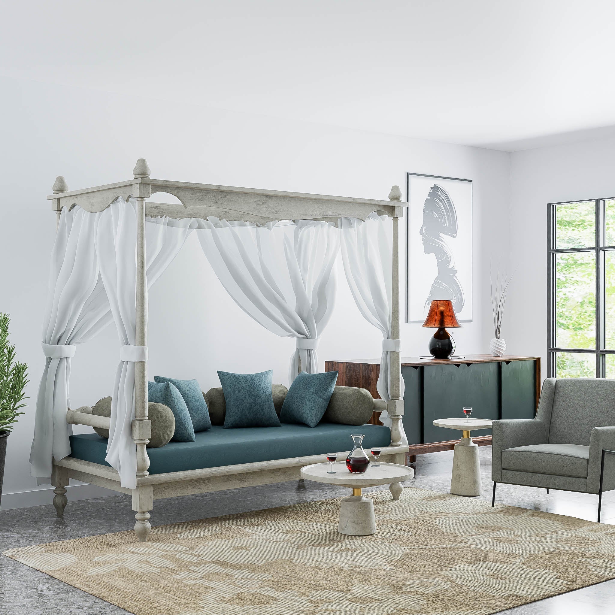 Hand Carved Wooden Canopy Daybeds