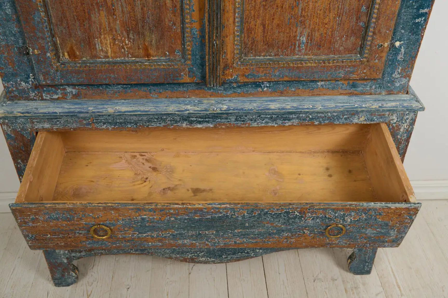 Genuine Antique Swedish Folk Art Cabinet with Rustic Blue Paint