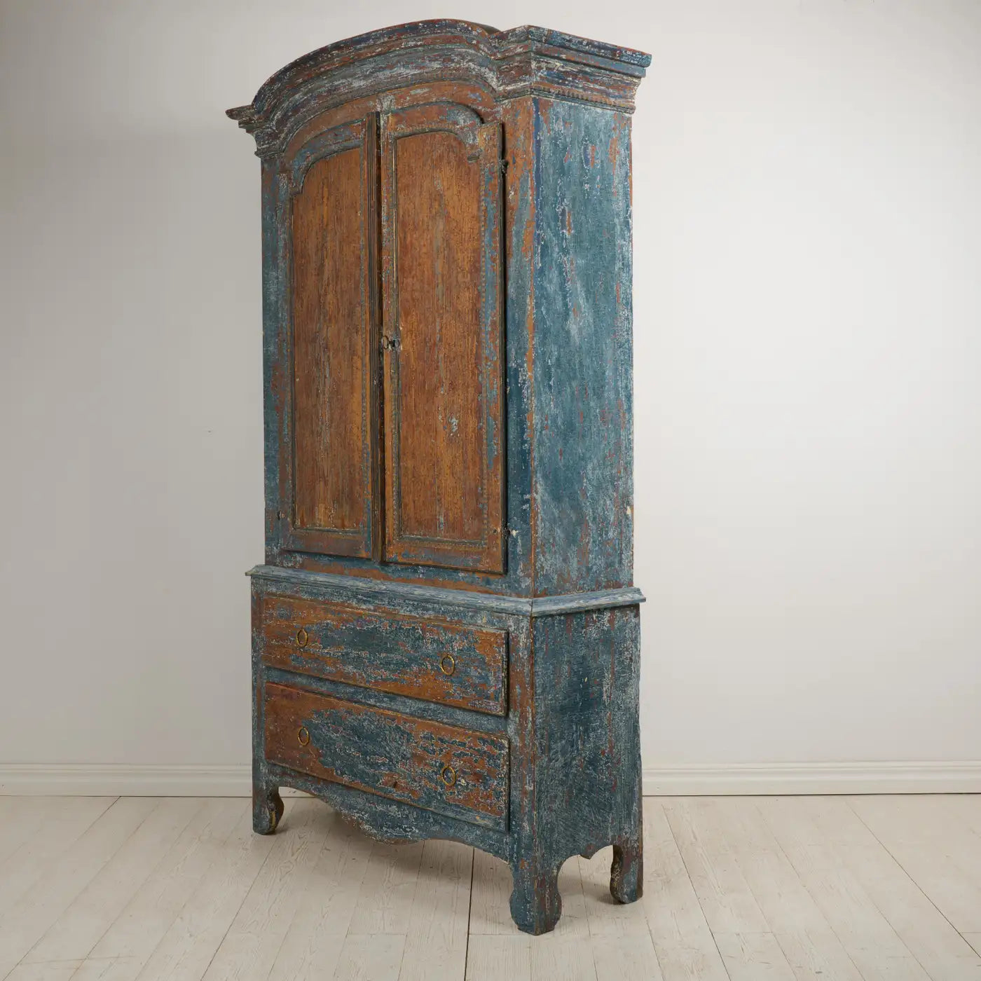 Genuine Antique Swedish Inspired Folk Art Cabinet with Rustic Blue Paint