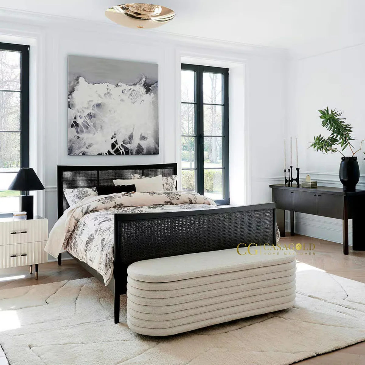  Wooden Black Rattan King Bed