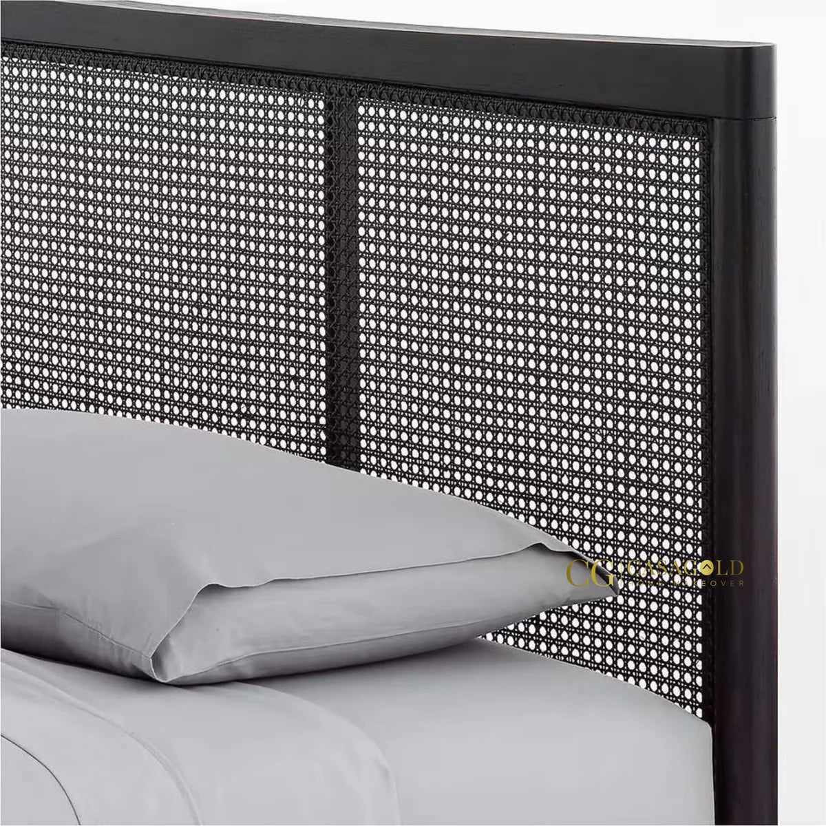 Black Rattan Queen Bed