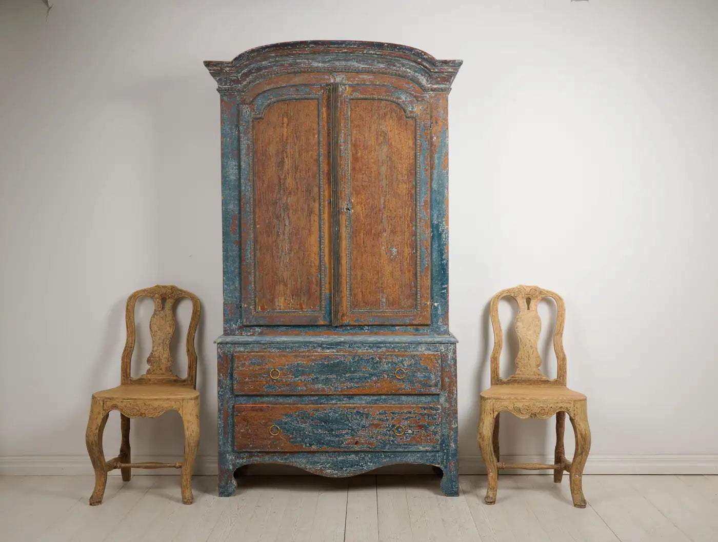 Genuine Antique Swedish Folk Art Cabinet with Rustic Blue Paint