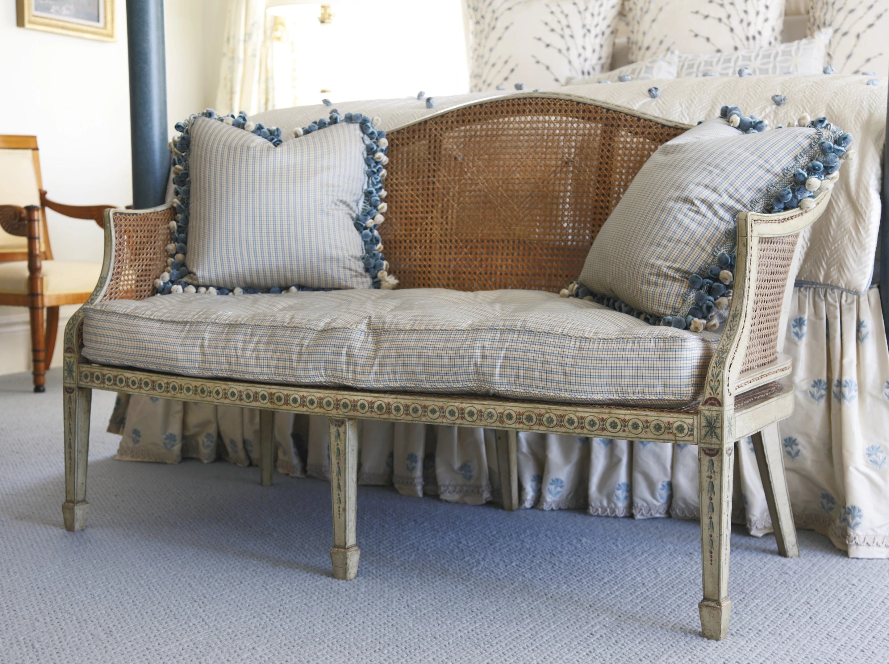 Solid Wood Rattan Cane Settee