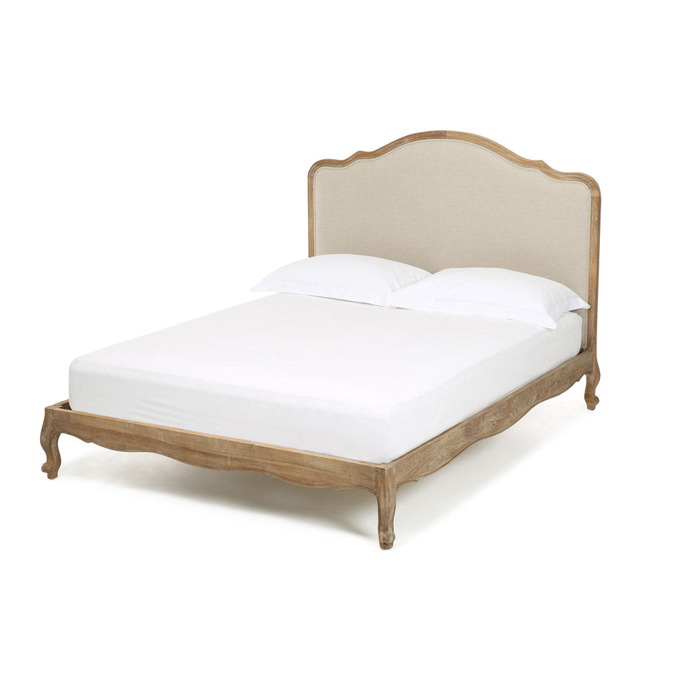 Hand Crafted Wooden Bed With Upholstered Headboard