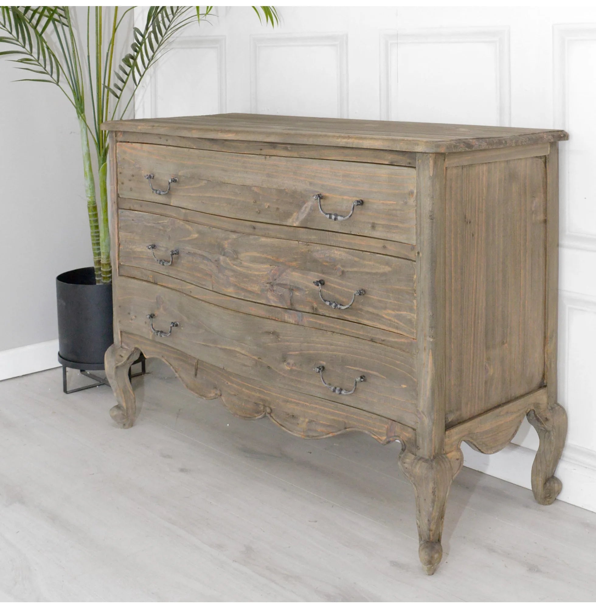 Hand Crafted Rustic French Style Wooden Three Drawer Chest